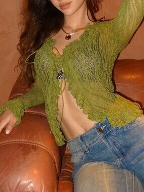 Semi-sheer blouse with long sleeves in a rich olive shade